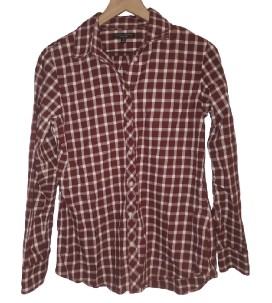 Banana Republic Wmns Flannel Plaid Shirt Maroon M - Picture 1 of 4